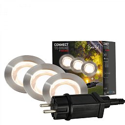 Obrázek pro produkt CONNECT TO SHINE startovací sada 12V zahradní osvětlení - trafo, 3x LED svítidlo do země, IP67, stříbrná - BRILONER