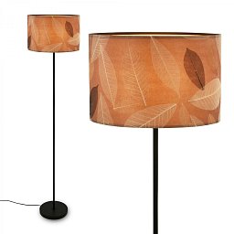 Obrázek pro produkt Mata stojanová lampa, dekor s lístky, nožní vypínač, kávová barva - BRILONER