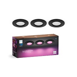 Obrázek pro produkt Hue WCA Slim zápustné svítidlo 3x LED 8,3W 790lm 2200-6500K RGB CRI80 9cm kulaté IP44, černé - PHILIPS