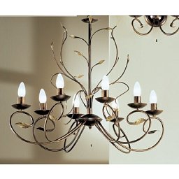 Obrázek pro produkt Závěsné svítidlo 8xE14 antik, dekor list, výška 63cm, délka 83cm - ORION