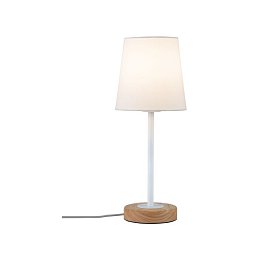 Stolní lampa Neordic Stellan látkové stínidlo bílá / dřevo - PAULMANN Obrázek pro produkt Stolní lampa Neordic Stellan látkové stínidlo bílá / dřevo - PAULMANN