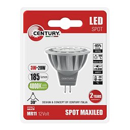 LED spot MAXILED 3W 12VDC/AC MR11 4000K 185Lm 30d ?35x38mm IP20 BL - CENTURY Obrázek pro produkt LED spot MAXILED 3W 12VDC/AC MR11 4000K 185Lm 30d ?35x38mm IP20 BL - CENTURY