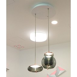 Obrázek pro produkt Závěsné svítidlo KNOT SMALL III (DISCO+CILINDRO+SFERA) sklo LED 3x10W 2700K - BROKIS