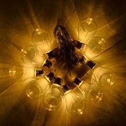 Obrázek pro produkt Párty osvětlení - solar, 5 m, teple bílá, 10 diod, průhledné baňky