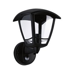 Obrázek pro produkt Venkovní nástěnné svítidlo Classic Curved pohybové čidlo IP44 hranaté 164x180mm max. 12W 230V černá umělá hmota - PAULMANN
